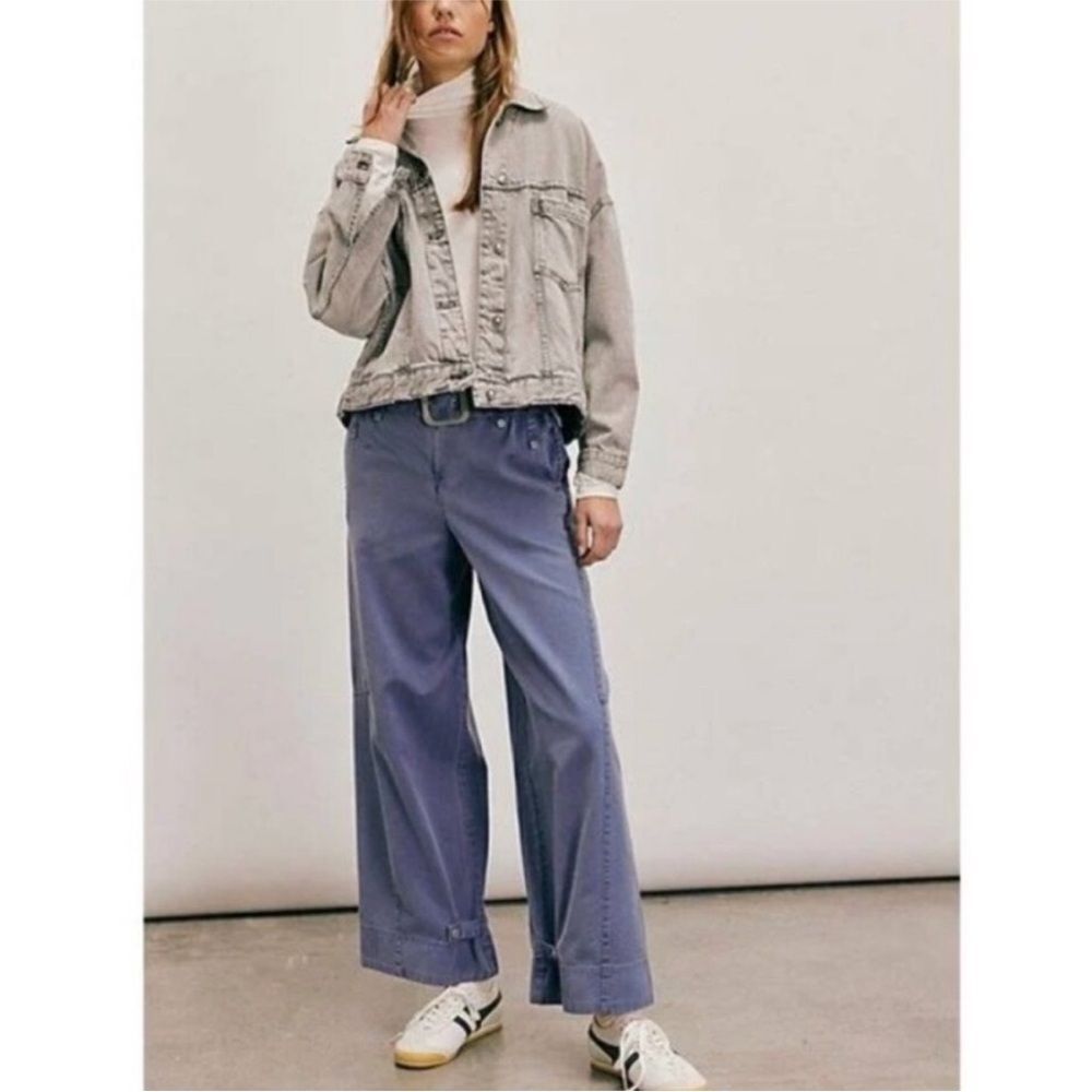 Free People We the Free Sloane Belted Wide Leg Pants in Washed Army Green